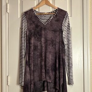 Mystree Deep Purple Tunic with Striped Sleeves